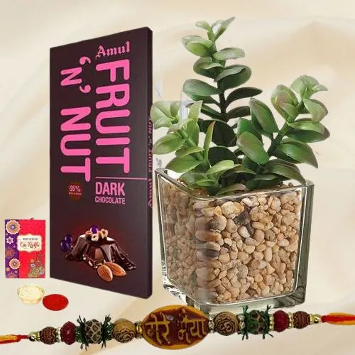 Jade Plant with Assorted Chocolate N Mere Bhaiya Rakhi