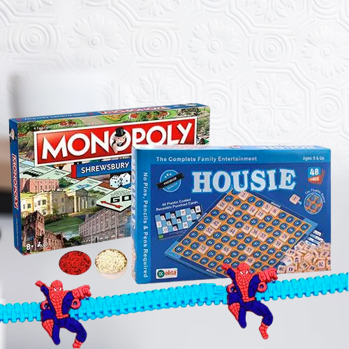 Two Indoor Board Games with Spiderman Rakhi