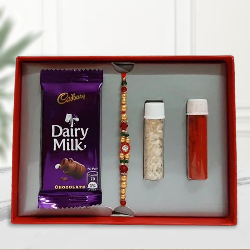 Designer Stone Rakhi with Cadbury Dairy Milk Chocolate