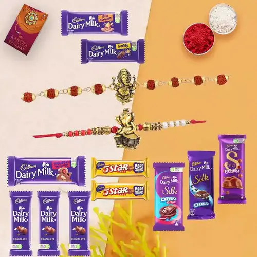 Classic Ganesh Metal Rakhi with Cadbury Chocolate Hamper