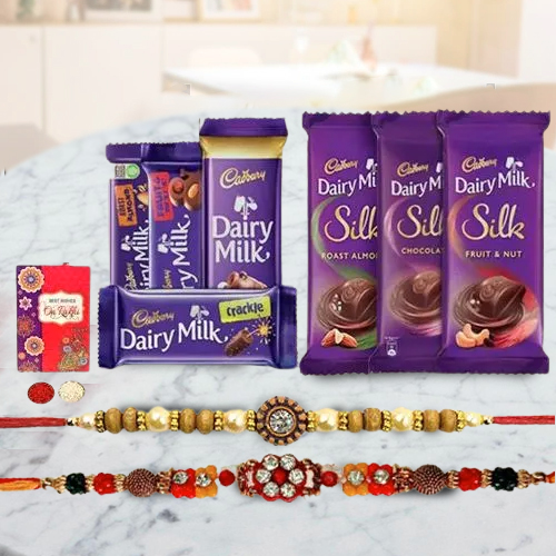 Assorted Cadbury With 2pcs Designer Rakhi Gift for Brother