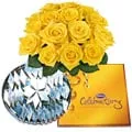 12 Yellow Roses with Cadbury Celebration and Kaju Katli
