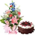 Mixed Flower Bouquet with Cake 