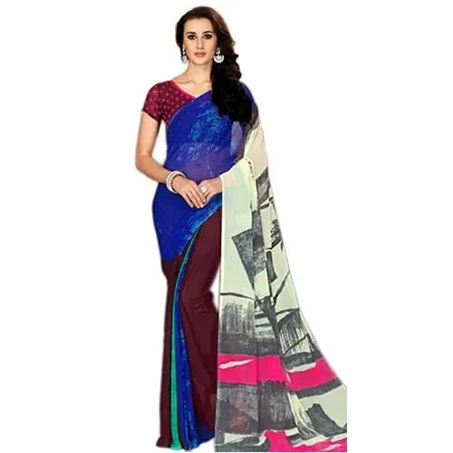 Charismatic Printed Marbel Chiffon Fashion Saree for Ladies