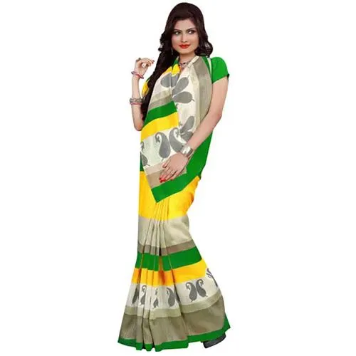 Exclusive Rainbow Chiffon N Crepe Printed Saree for Women