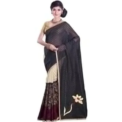 Vivacious Peach Net Chanderi Saree