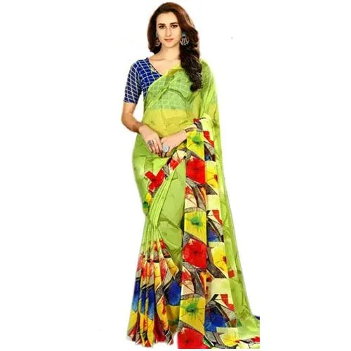 Pretty Ladies Fancy Marble Chiffon Party wear Saree in Green Color