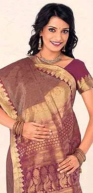 Ravishing Maroon Handwoven Silk Sari with heavy golden jari pallu