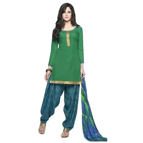 Astonishing Deep Green Coloured Pure Cotton Patiala Suit