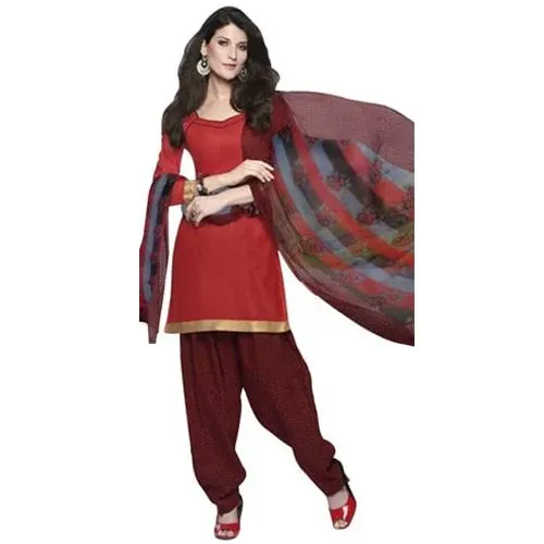 Exclusive Red and Maroon Shaded Cotton Printed Patiala Suit
