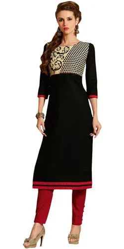 Enthralling Printed Cotton Suit in Black Colour