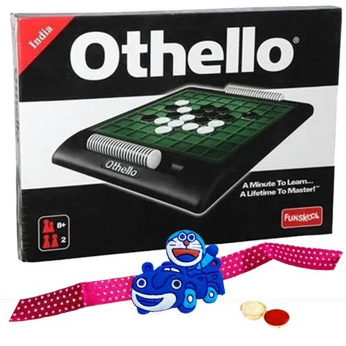 Amazing Funskool Othello Board Game with Doraemon Rakhi and Roli, Tilak and Chawal.