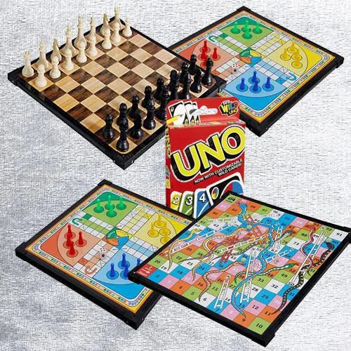 Exclusive 2-in-1 Wooden Board Game with Mattel Uno Card Game