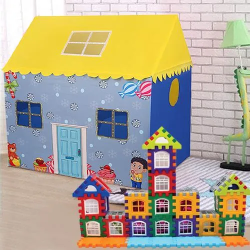 Exciting Tent House for Boys with 72 Pcs Multi Colored Jumbo House Building Blocks