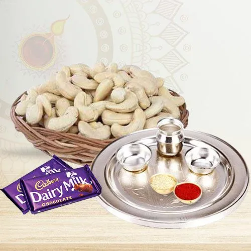 Remarkable Silver Thali and Cashew Nuts with Dairy Milk