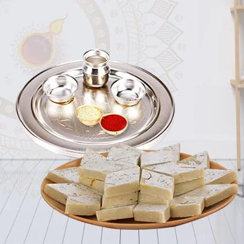 Auspicious Pooja Thali with Kaju Katli