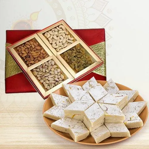 Amusing Combo of Mixed Dry Fruits with Kaju Katli