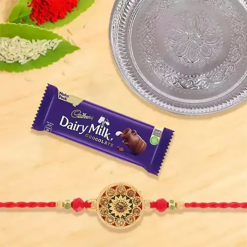 Silver Plated Rakhi Thali, One or More Rakhi Options with 1 Dairy Milk 95 gr.