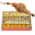 One or More Om Rakhi with 250 Gms. Assorted sweets
