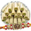 One or More Om Rakhi with 500 Gms. Kaju Pista Roll