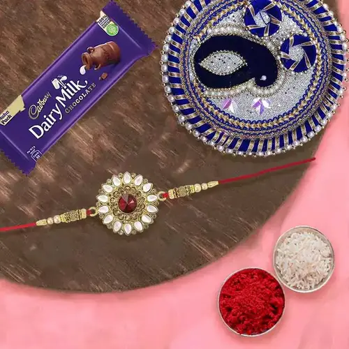 Charming  Rakhi With Rakhi Thali