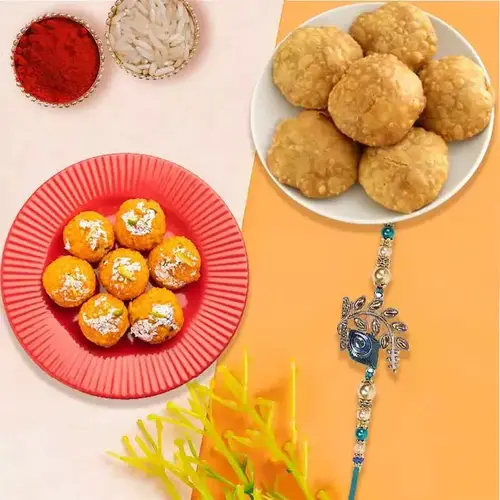 Boondi Ladoo wth Kachori and Rakhi