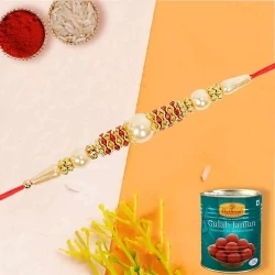 2 Rakhis, 1 Kg. Haldirams Gulab Jamun and Roli Tikka 