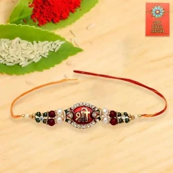 Three Shree Rakhi with Roli Tika and Message Card 