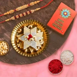 2 Designer Ethnic Rakhi, 1 Kids Rakhi with 500 Gms. Kaju Katli