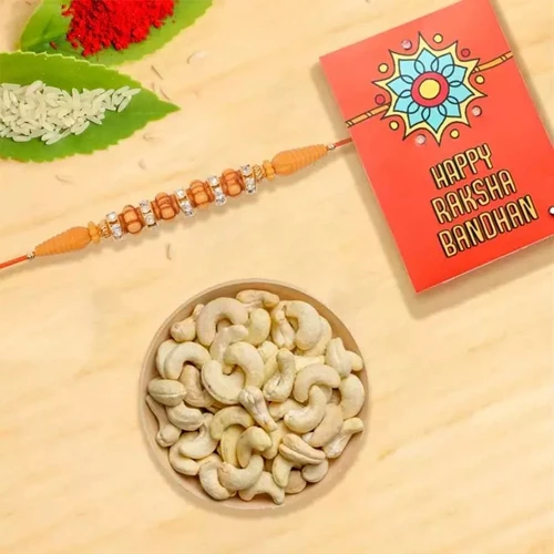 Graceful Rakhi with Crunchy Cashews Roli Tika n Card
