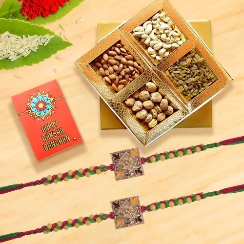 Elegant Pair of Rakhi with Assorted Dry Fruits