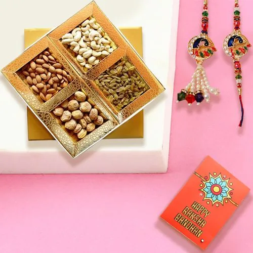 Attractive Bhaiya Bhabhi Rakhi with Mixed Dry Fruits Basket