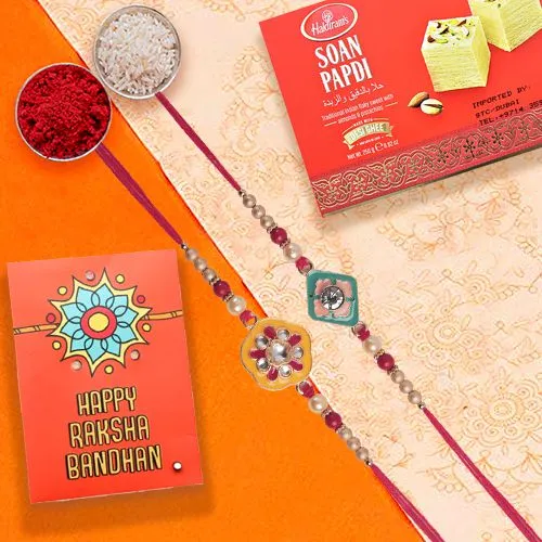 Delightful Pair of Rakhi with Haldiram Soan Papadi