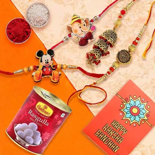 Glamorous Family Rakhi Set with Haldiram Rasgulla