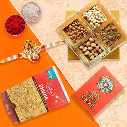 Delightful Gift of Rakhi with Dry Fruits n Bhujia