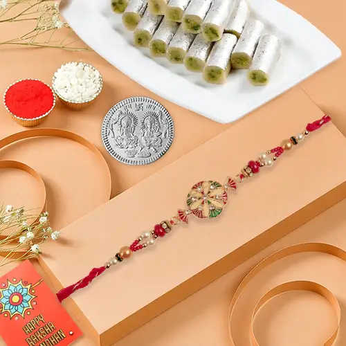 Rakhi Delight with Kaju Rolls & Silver Coin