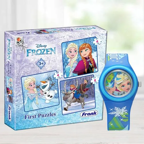 Remarkable Zoop Cartoon Analog Watch n Jigsaw Puzzles Set