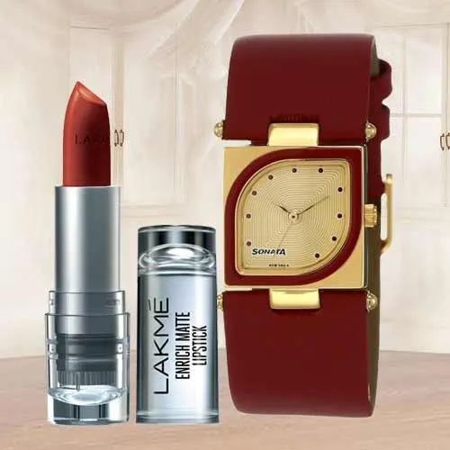 Remarkable Sonata Analog Womens Watch N Lakme Lipstick