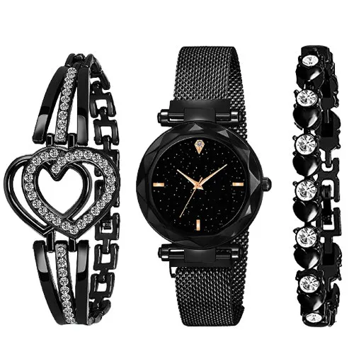 Glam it Up - Analogue Magnet Watch with Bracelets Combo