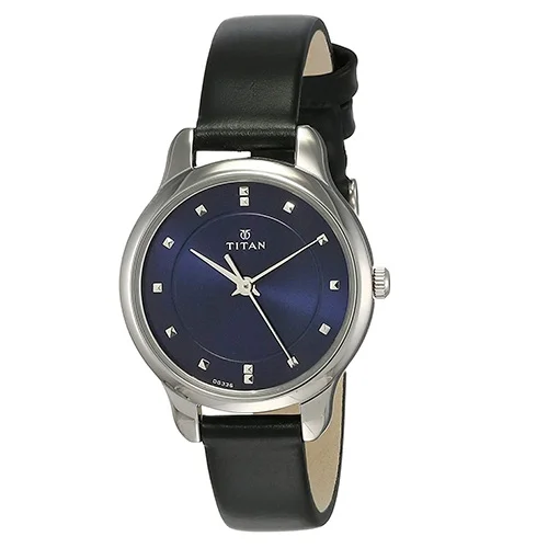 Popular Titan Workwear Blue Dial Leather Strap Women Watch