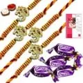 Five OM Rakhi with 5 Chocolates and Message card 