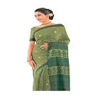 Green Synthetic Saree with Floral Prints