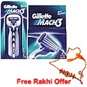 A pack of shaving razor and  Cartridges from Gillette with Free Rakhi, Roli Tilak and  Chawal