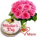 Order Pink Roses Bouquet with Cake for the Best Mother in the World