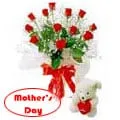 Sending Red Roses Bunch with a Small and Cute Teddy Bear for Mothers Day 