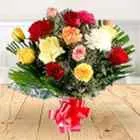 15 Mixed Flowers Bouquet with 16 pcs Ferrero Rocher chocolate box.