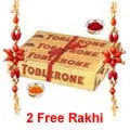 200 Gms. Toblerone with 2 Free Rakhi, Roli Tika, Chawal.