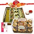 Assorted sweets From <font color=#FF0000>Haldiram</font> with  16 pcs Ferrero Rocher and 1 Free Rakhi