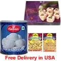 Hamper of 1Kg.Rasgulla, 500 Gms Soan Papri, 200 gms.Mixture and 200 Gms.Alloo Bhujia from <font color=#FF0000>Haldiram</font>.  Delivery Time:- 4-5 Day.<br>You may add Rakhi from <a href='Page_details.asp?product_id=R0214&page_name=rakhi_usa'><b><font color=0000ff> Addon</font></b></a> page.