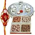Special Silver Plated Thali with Dry Fruits and Rakhi